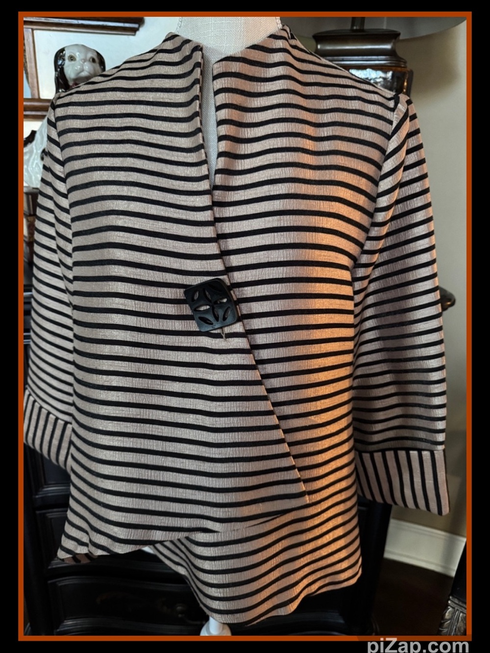 JOSEPH RIBKOFF STRIPED JACKET TOP TAN & BLACK ~ Sz 10